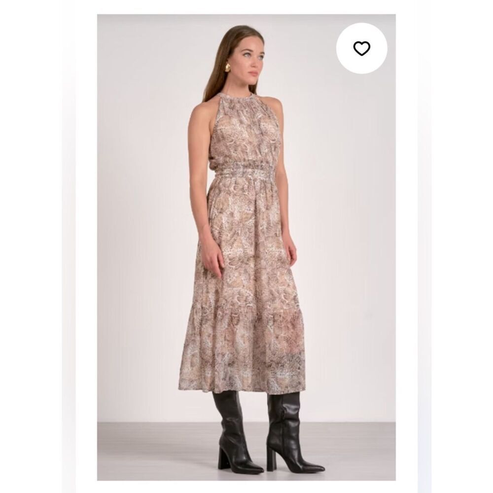 Elan Sleeveless Halter Maxi Dress Natural Snake NWT XS